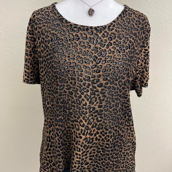 90s Brown and black leopard print plus size short sleeve shirt - Picture 3 of 8